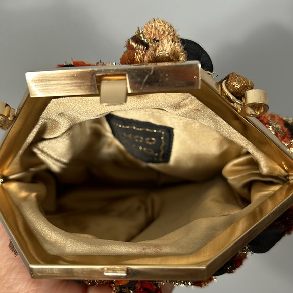 Moo Roo Vintage Gold Black Red Mesh Floral Cocktail Evening Bag - Picture 6 of 16